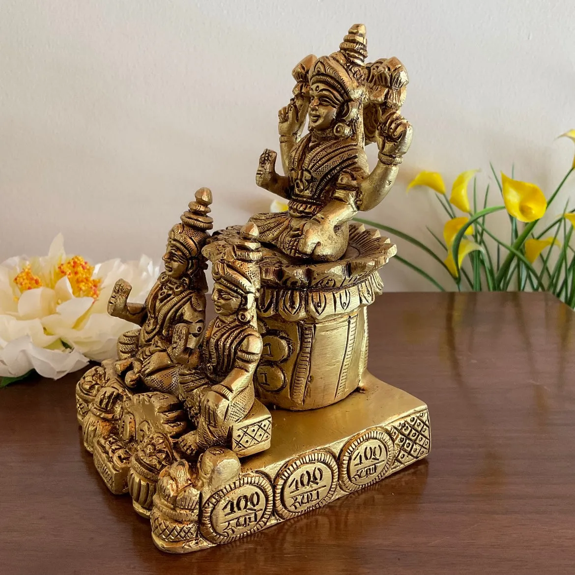 Lakshmi Kuber Brass Idol - Pooja Statue for Home - Festive Decor